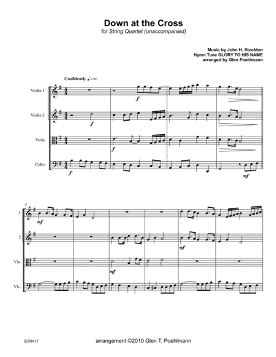 DOWN AT THE CROSS - STRING QUARTET (unaccompanied) A Cappella scores gallery preview page 1