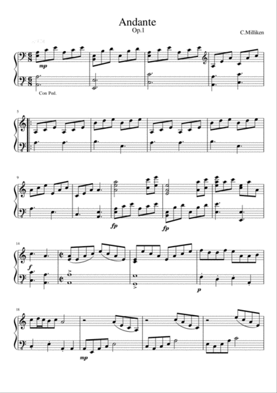 Andante Op. 1 Piano Solo scores gallery preview page 1