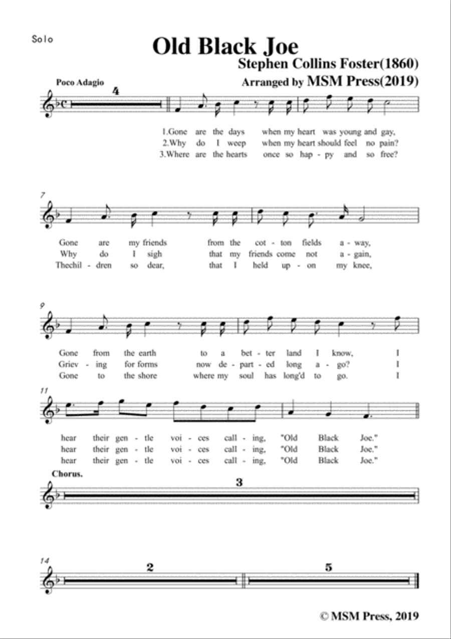 Stephen Collins Foster-Old Black Joe,in F Major,for Voice and Piano Voice Solo scores gallery preview page 6