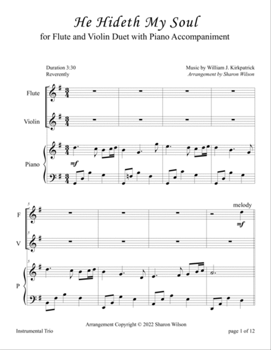 He Hideth My Soul (for Flute and Violin Duet with Piano Accompaniment) Flute scores gallery preview page 4