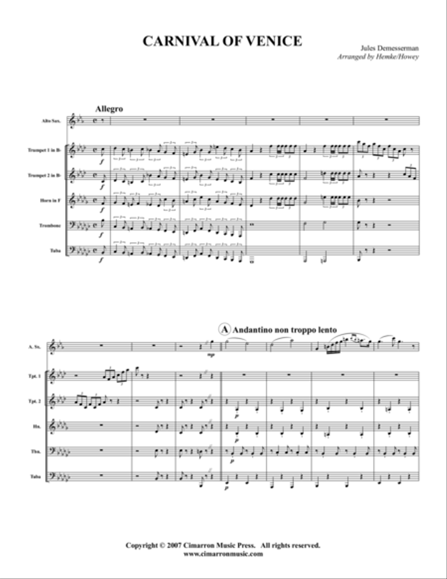 Carnival of Venice Saxophone Solo scores gallery preview page 1