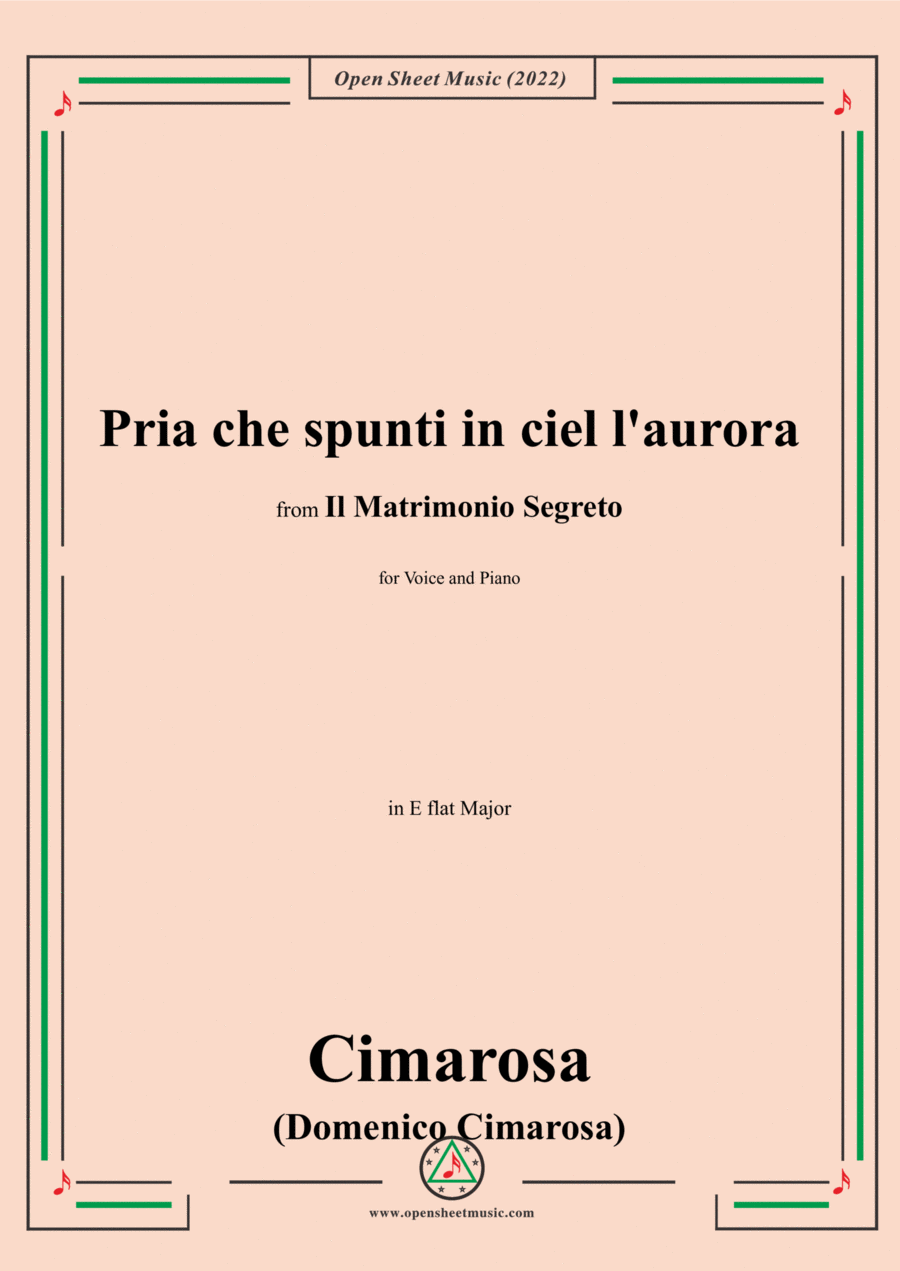Cimarosa-Pria che spunti in ciel l'aurora,in E flat Major,from 'Il Matrimonio Segreto',for Voice and Voice scores gallery preview page 1
