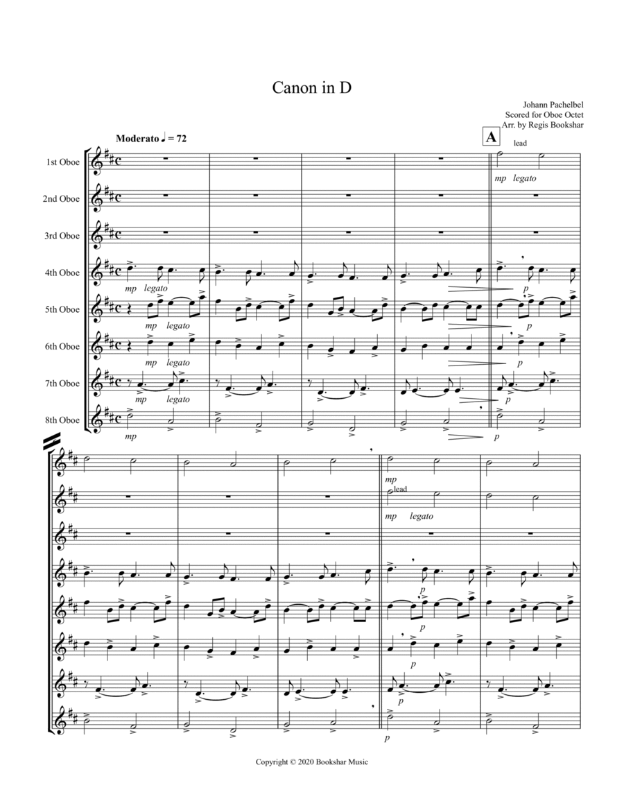 Canon in D (Pachelbel) (D) (Oboe Octet) Woodwind Ensemble scores gallery preview page 1