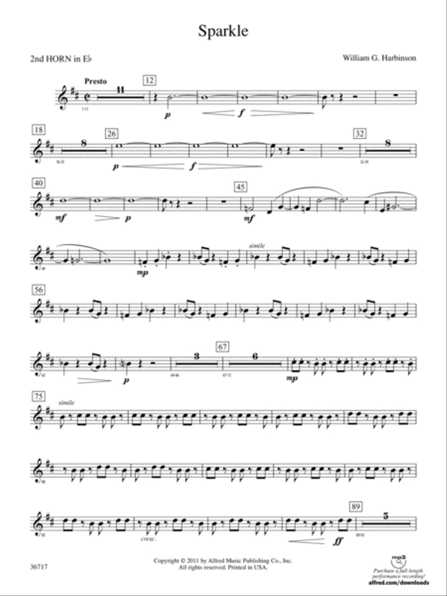 Sparkle: (World Part) 2nd Horn in E-flat Concert Band scores gallery preview page 1