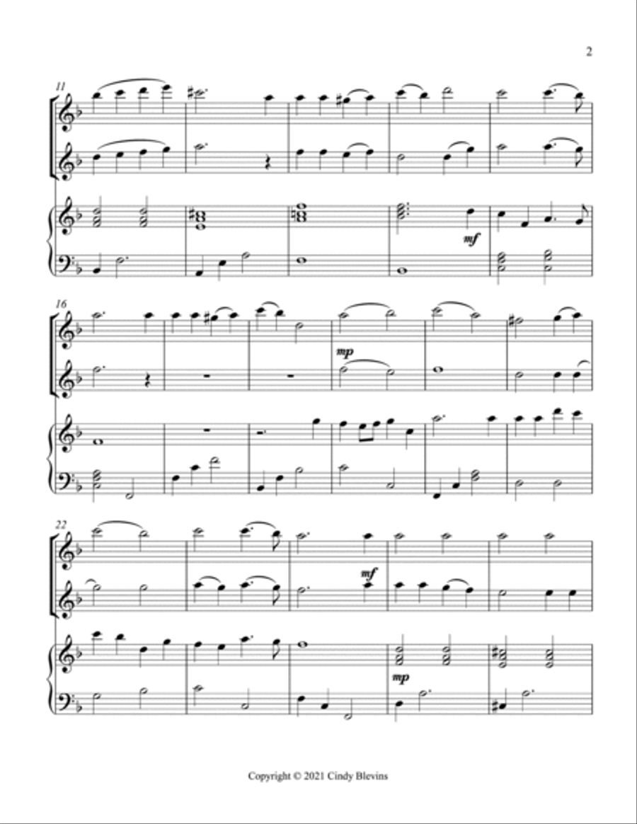 O Little Town Of Bethlehem, Two Flutes and Piano Flute Duet scores gallery preview page 3