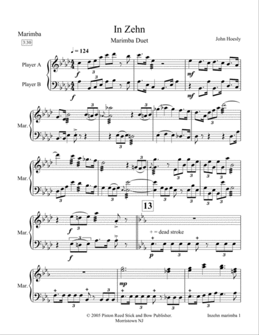 In Zehn- duet for marimba Marimba scores gallery preview page 1