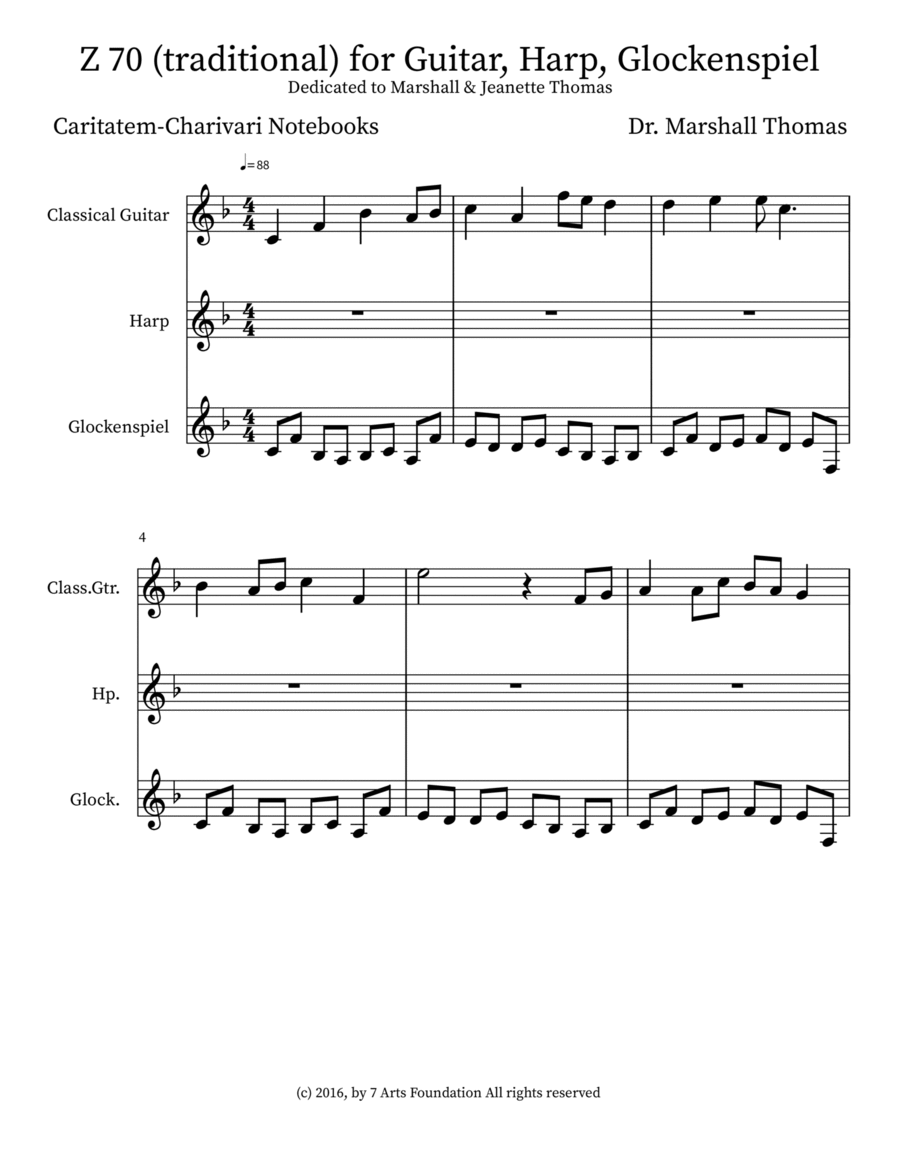 Z 70 (traditional) for Guitar, Harp, Glockenspiel Small Ensemble scores gallery preview page 1