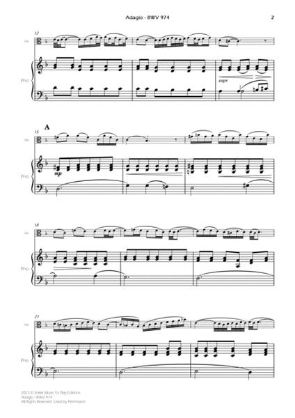 Adagio (BWV 974) - Viola and Piano (Full Score) image number null