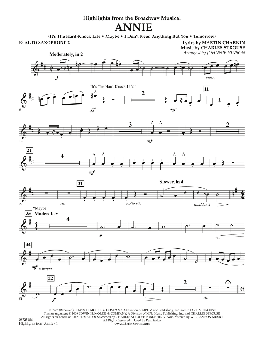 Highlights from Annie - Eb Alto Saxophone 2