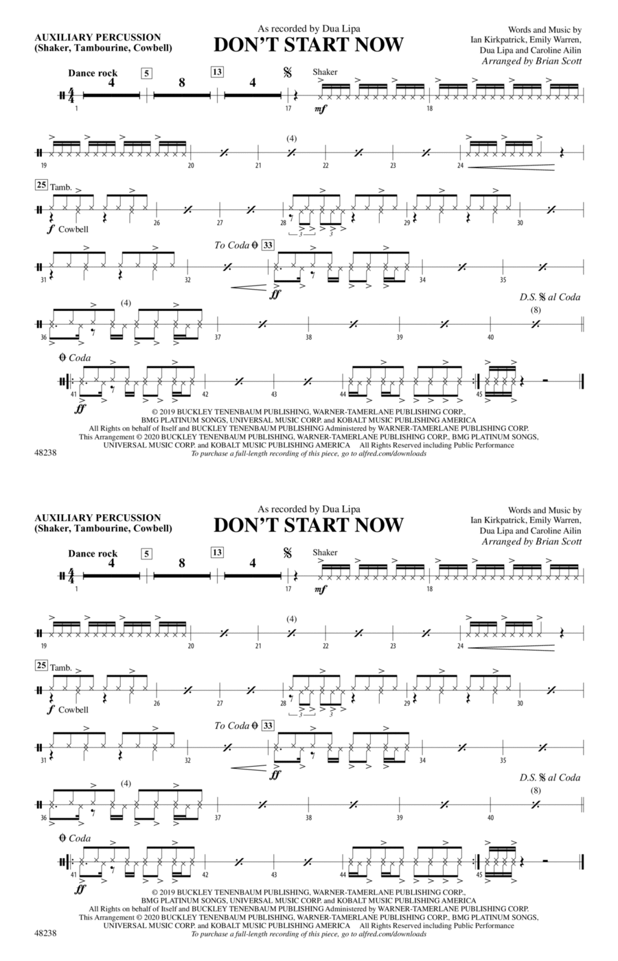 Don't Start Now: Auxiliary Percussion Marching Band scores gallery preview page 1