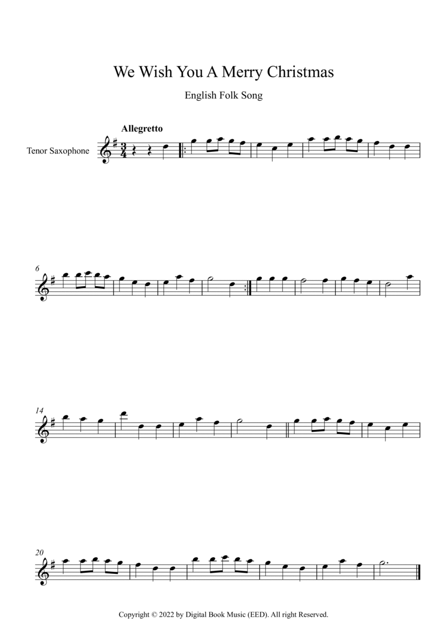 We Wish You A Merry Christmas - English Folk Song (Tenor Sax) Tenor Saxophone scores gallery preview page 1