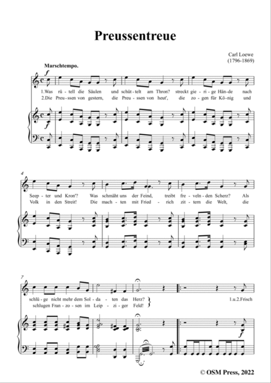 Loewe-Preussentreue,in C Major,for Voice and Piano Voice Solo scores gallery preview page 3