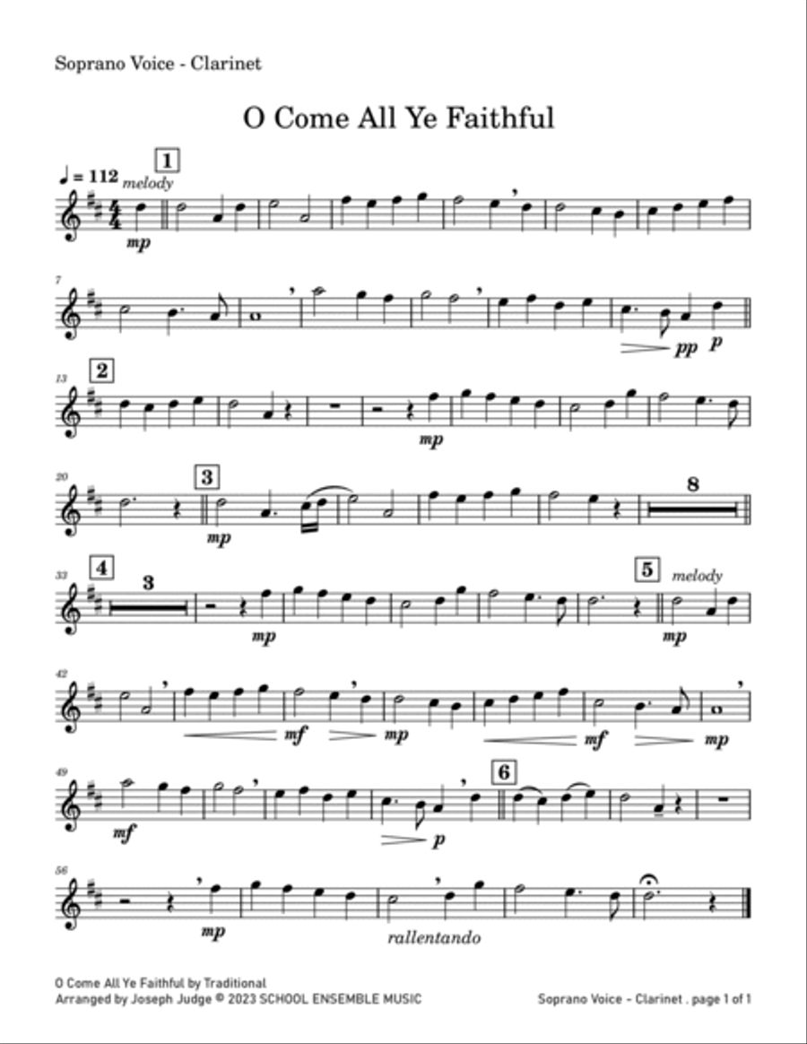 O Come All Ye Faithful for Clarinet Quartet in Schools Clarinet Quartet scores gallery preview page 4
