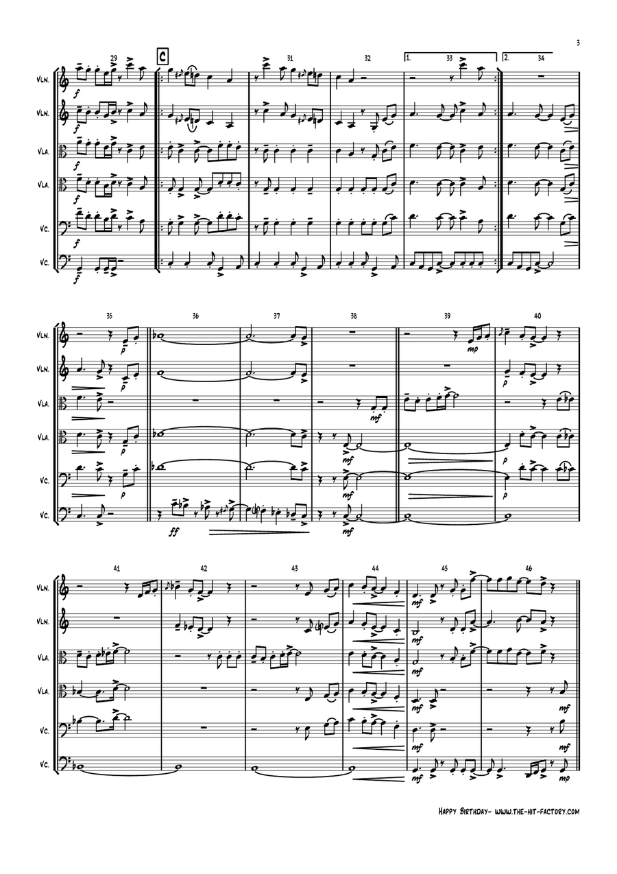 Happy Birthday String Quintet scores gallery preview page 3