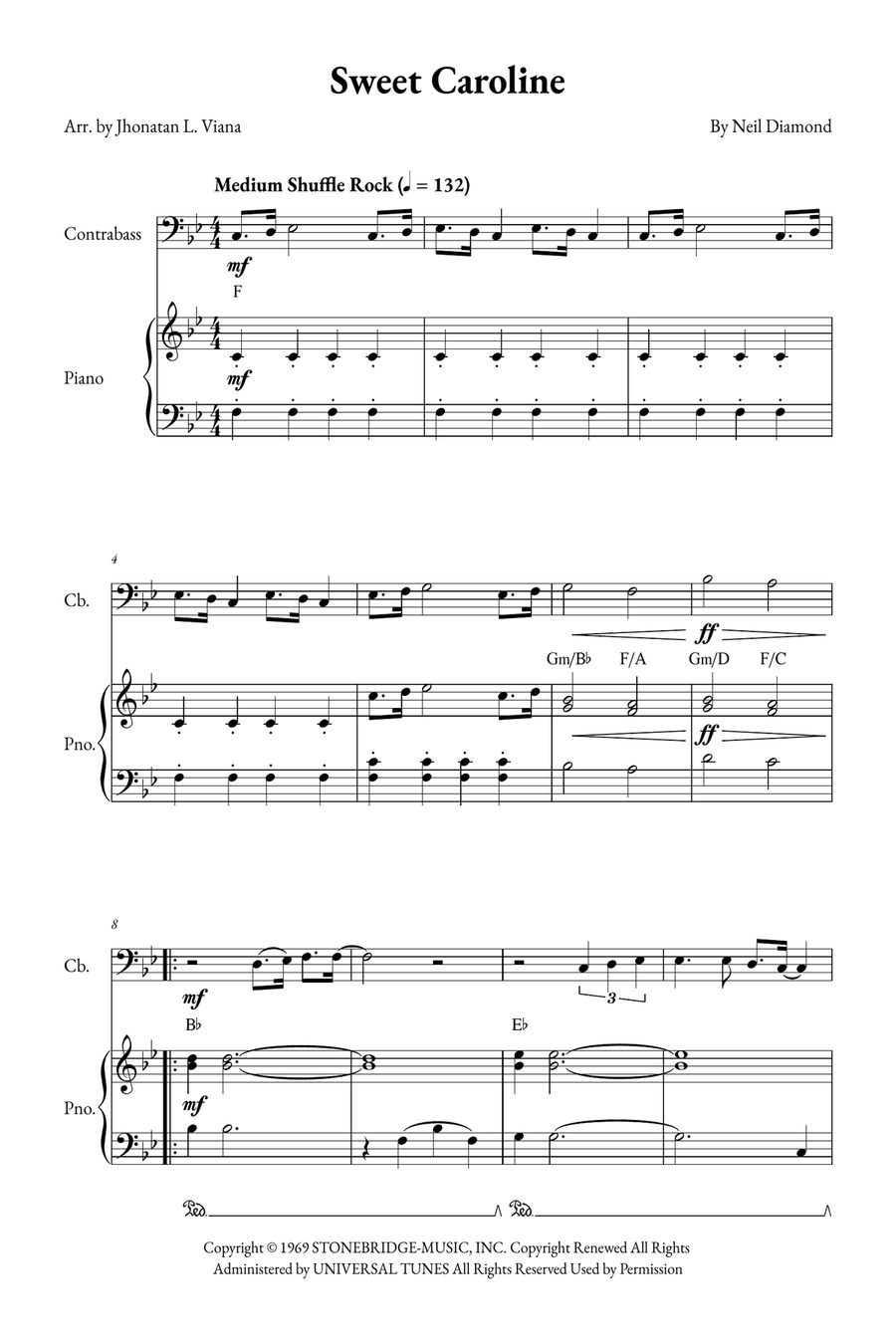 Sweet Caroline Double Bass scores gallery preview page 1