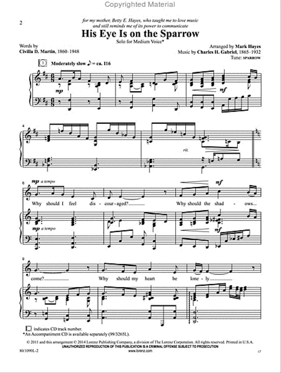 His Eye Is on the Sparrow - Vocal Solo Medium Voice scores gallery preview page 2