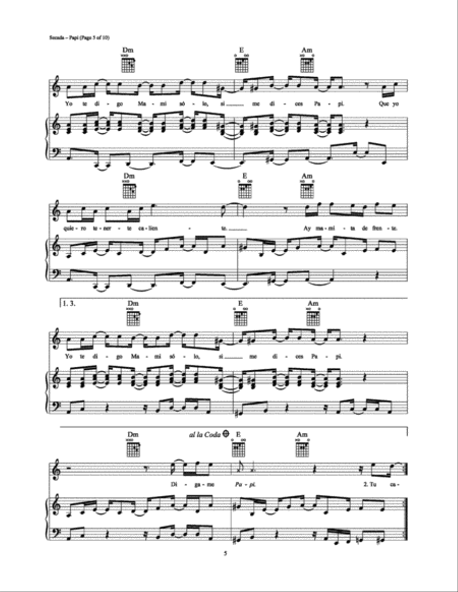 Papi (Spanish Version) Piano, Vocal, Guitar scores gallery preview page 5