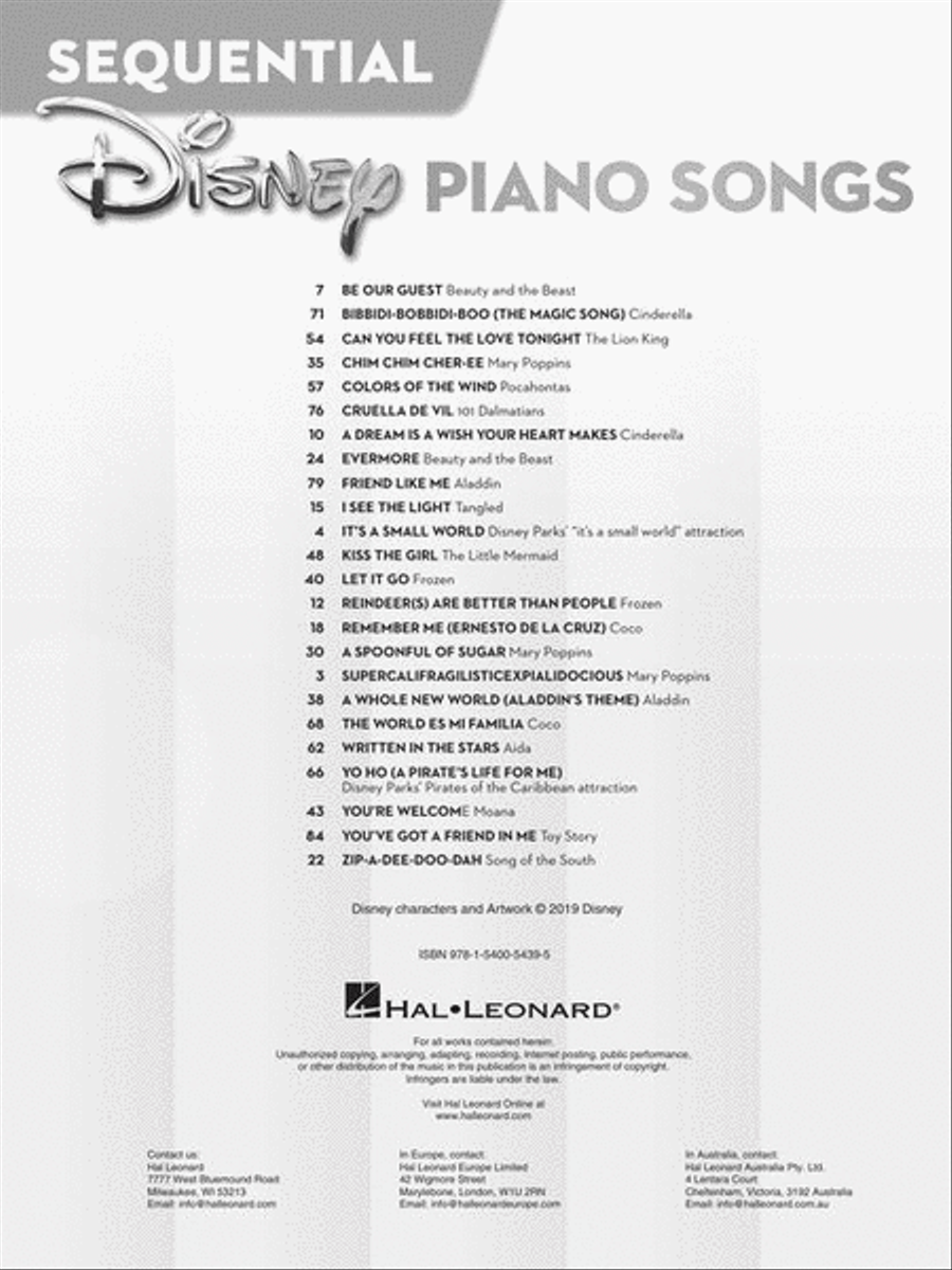 Sequential Disney Piano Songs