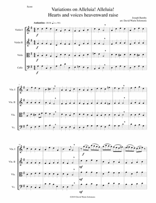 Variations on Alleluia! Alleluia! Hearts and voices heavenward raise for string quartet