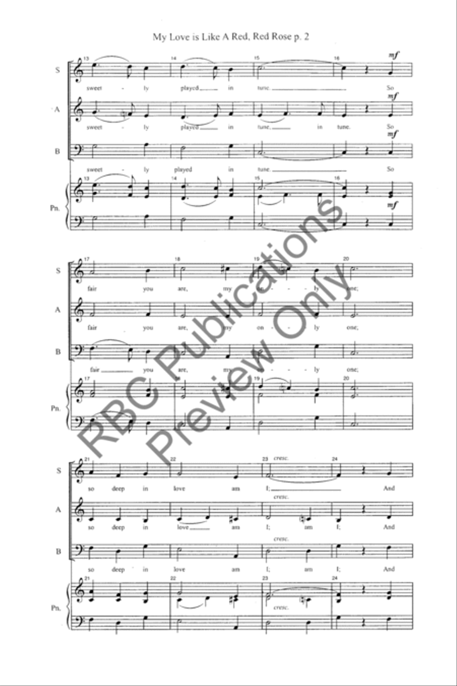 My Love Is Like A Red, Red Rose (SAB) 3-Part scores gallery preview page 4