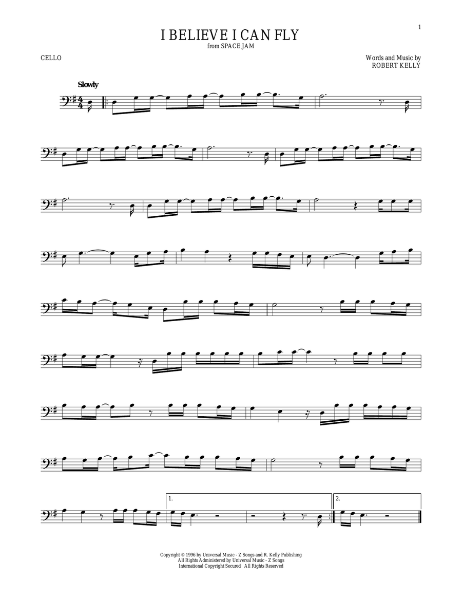 I Believe I Can Fly Cello Solo scores gallery preview page 1