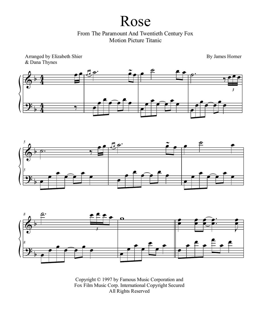 Rose Piano Solo scores gallery preview page 1