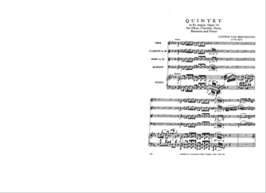 Miniature Score To Quintet In E Flat Major, Opus 16 For Oboe, Clarinet, Horn In E Flat, Bassoon & Piano