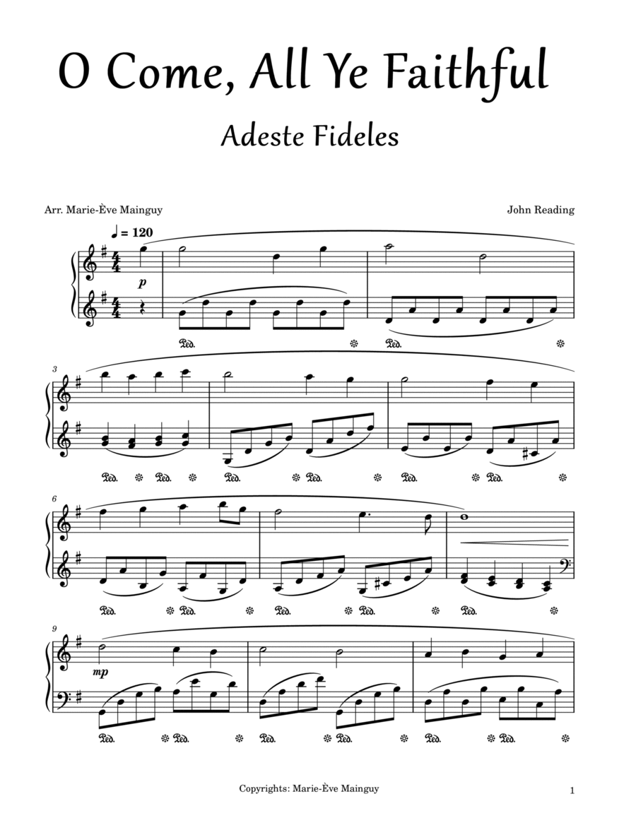 O Come, All Ye Faithful (Adeste Fideles) Piano Solo scores gallery preview page 1