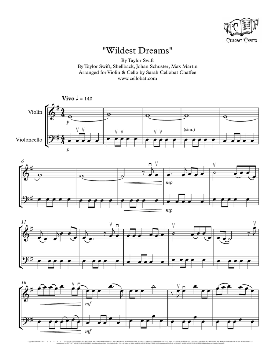 Wildest Dreams String Duet scores gallery preview page 1