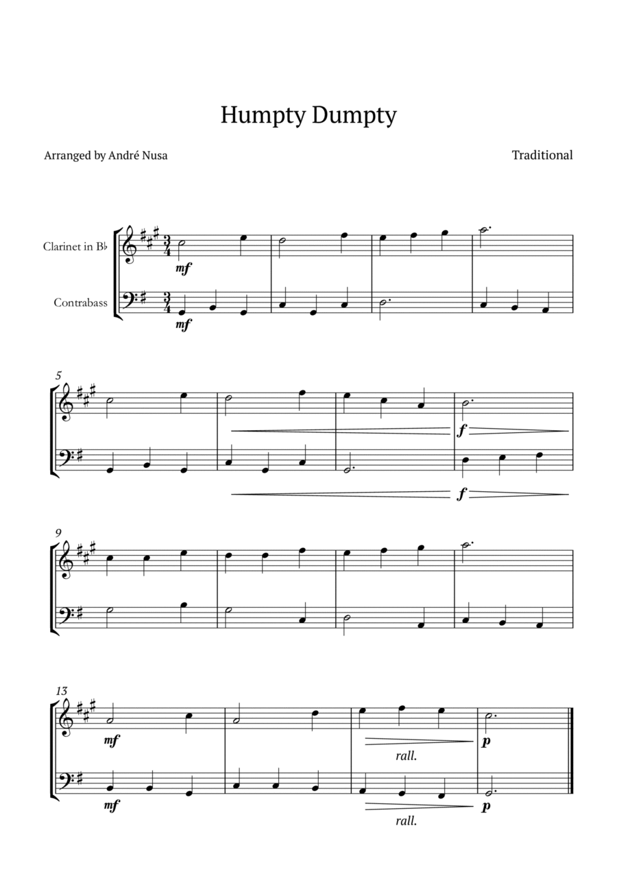 Humpty Dumpty B-Flat Clarinet scores gallery preview page 1