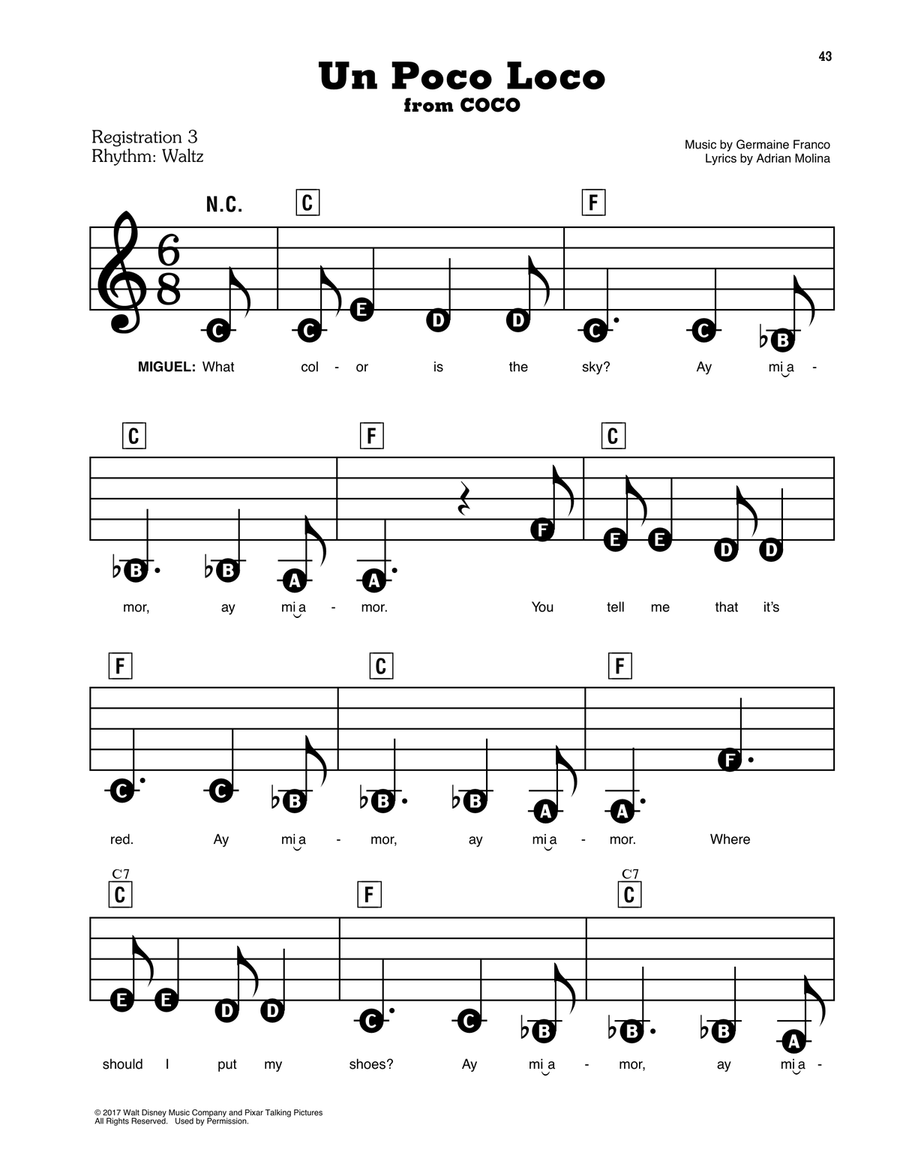 Un Poco Loco (from Coco) Electronic Keyboard scores gallery preview page 1