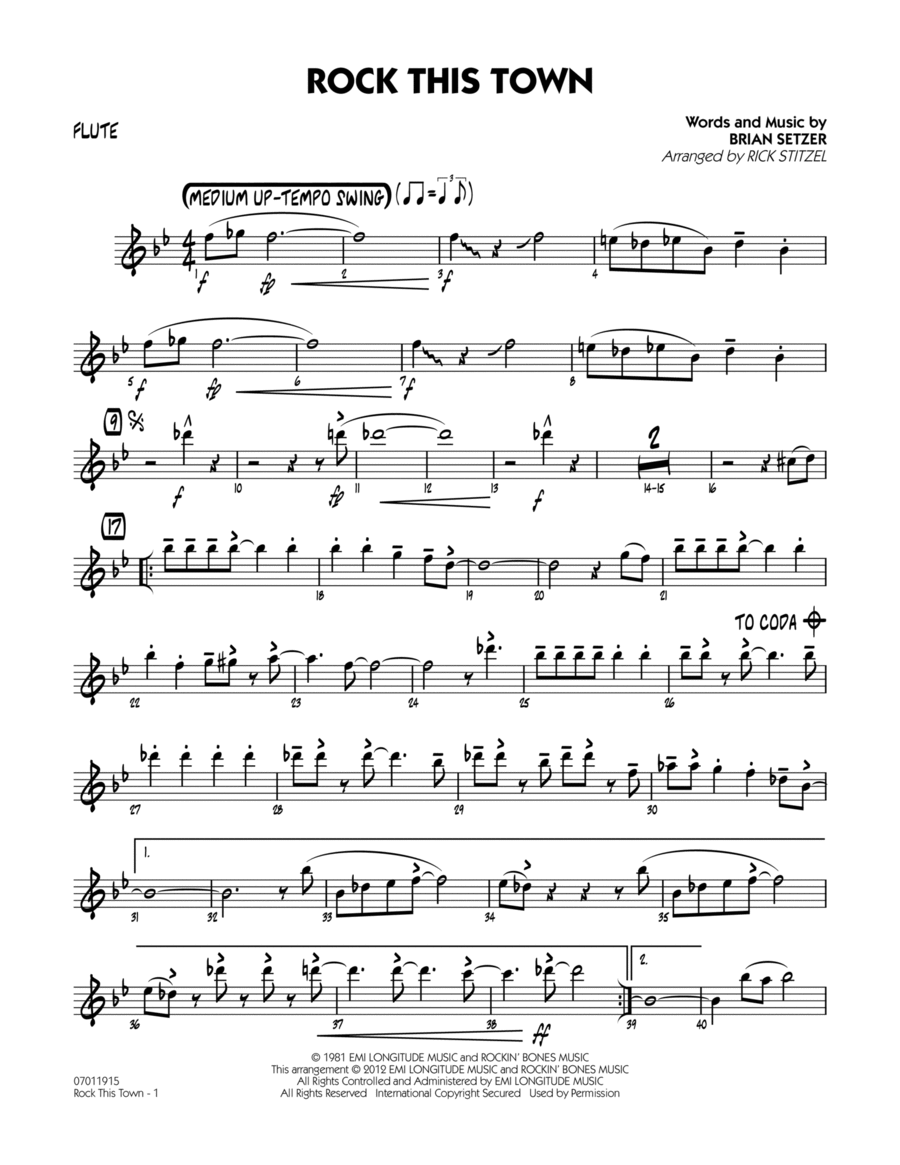 Rock This Town - Flute Jazz Ensemble scores gallery preview page 1