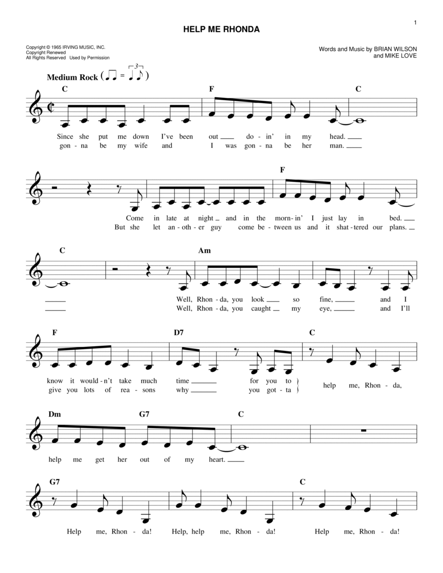 Help Me Rhonda Help Me Rhonda Piano scores gallery preview page 1