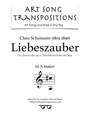 Book cover for SCHUMANN: Liebeszauber, Op. 13 no. 3 (transposed to A major)