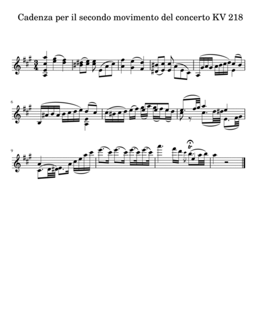 Cadenzas for Mozart's Violin Concerto KV 218