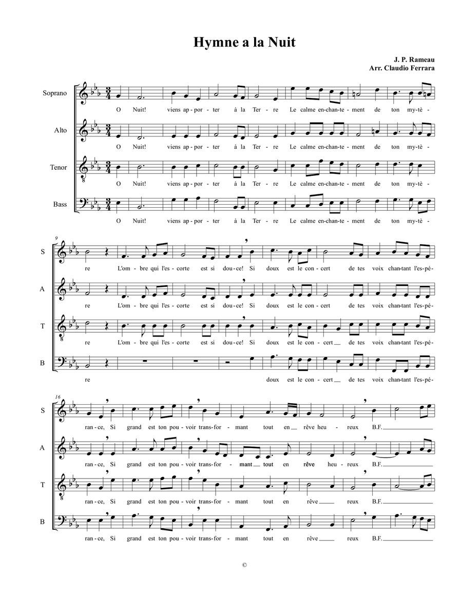 Hymne à la Nuit 4-Part scores gallery preview page 1