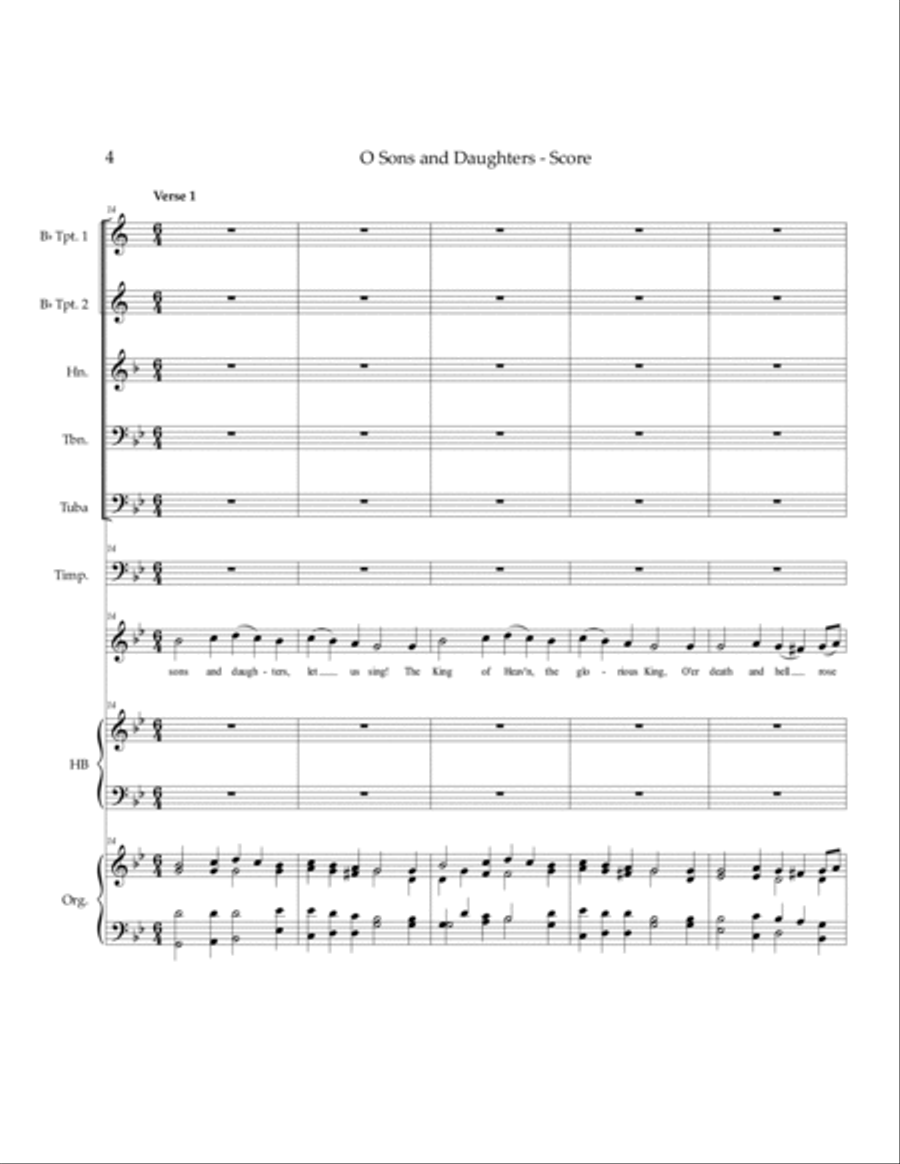 O Sons and Daughters - unison voices, organ, handbells, brass, timpani Unison Choir scores gallery preview page 5