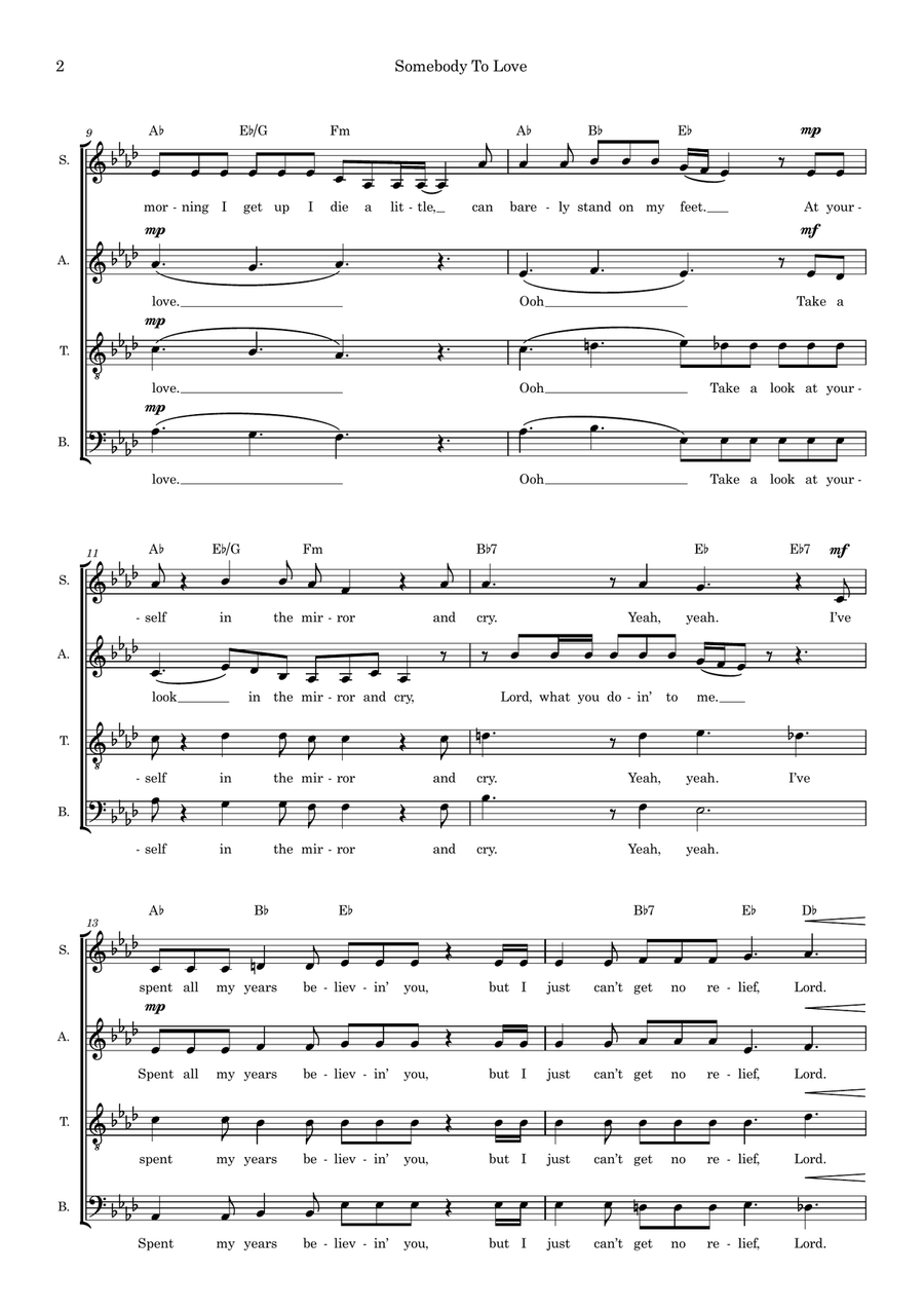 Somebody To Love (arr. Ed Aldcroft) 4-Part scores gallery preview page 2
