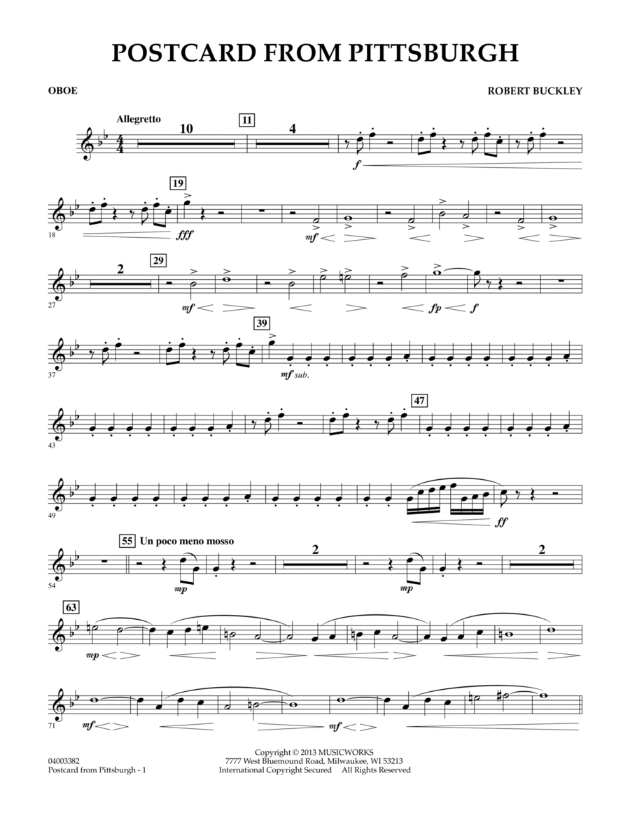 Postcard From Pittsburgh - Oboe Concert Band scores gallery preview page 1