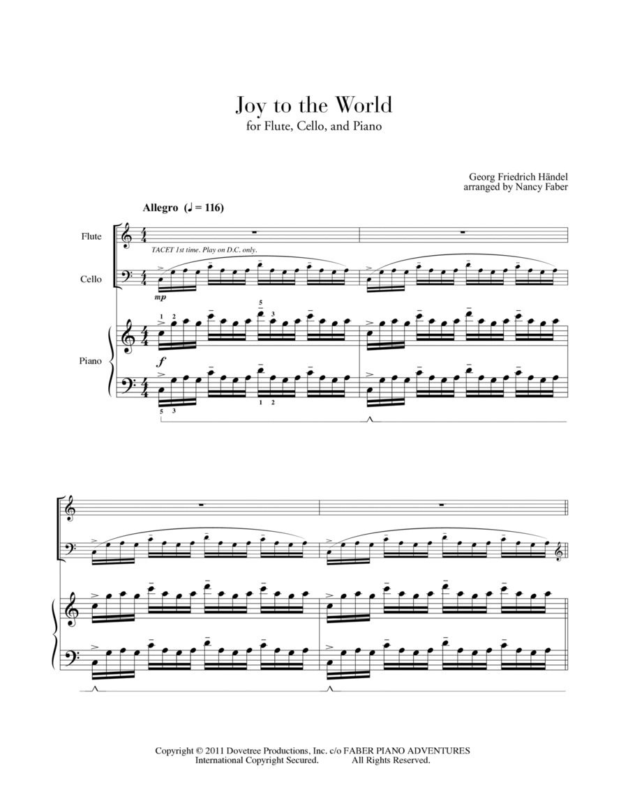 Joy to the World (for Flute, Cello, Piano) Flute scores gallery preview page 1