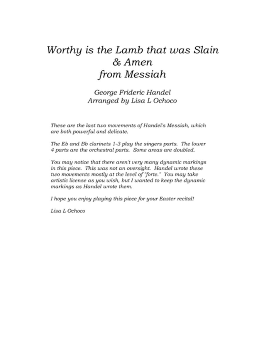 Worthy is the Lamb & Amen from Messiah for Clarinet Choir image number null