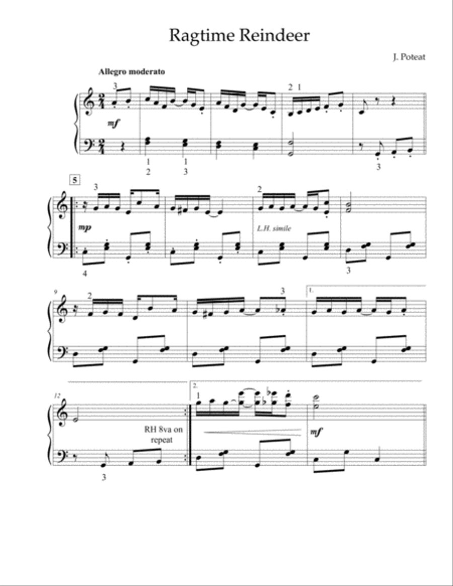 Ragtime Reindeer Easy Piano scores gallery preview page 1