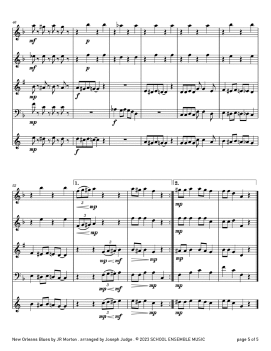 New Orleans Blues by JR Morton for Woodwind Quartet in Schools Woodwind Quartet scores gallery preview page 5