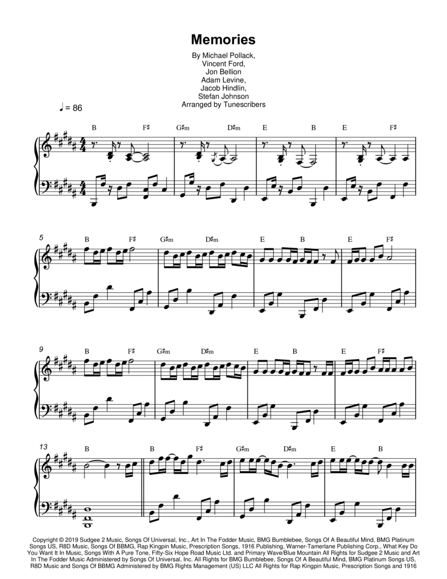 Memories Piano Solo scores gallery preview page 1