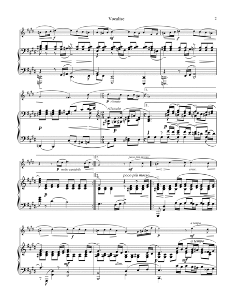 Vocalise Op. 34 for voice or violin/flute and piano (original key) Flute scores gallery preview page 3
