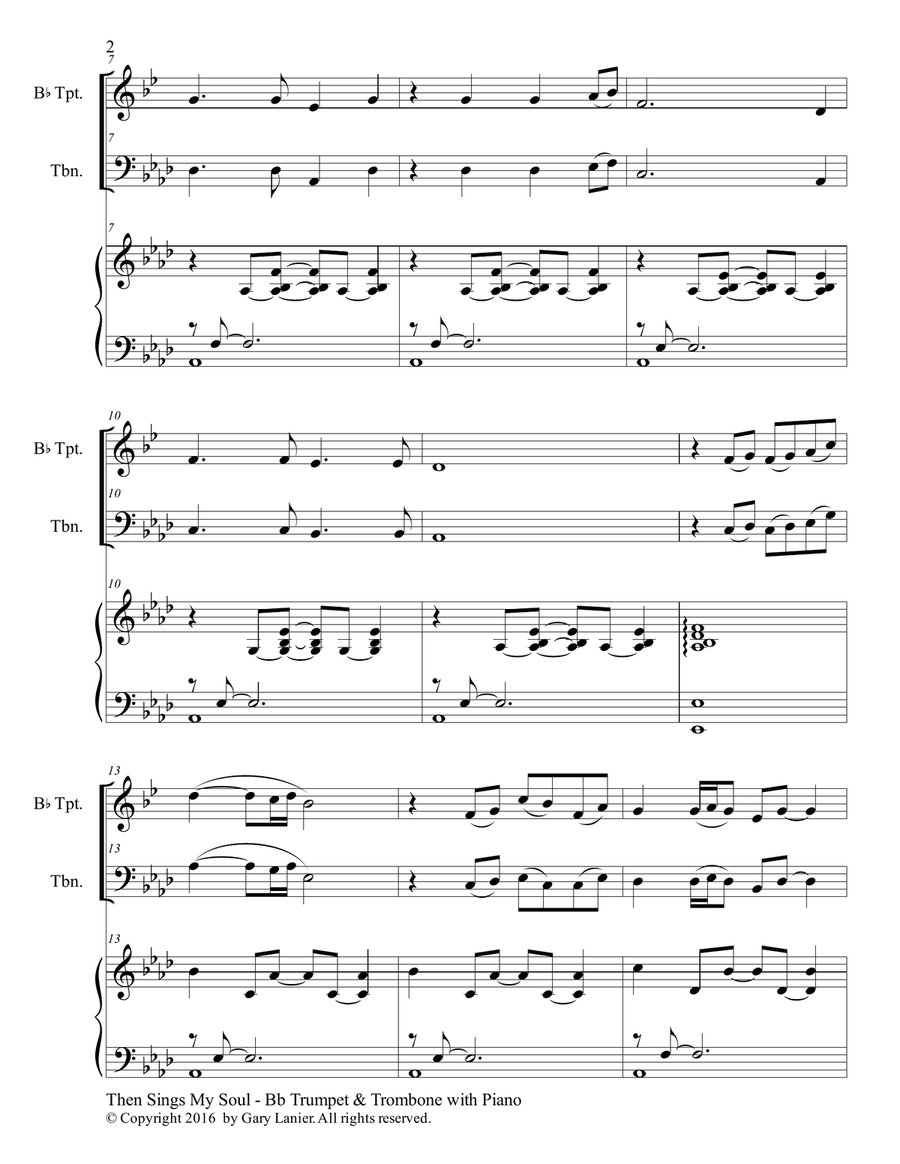 Trios for 3 GREAT HYMNS (Bb Trumpet & Trombone with Piano and Parts) Brass Duet scores gallery preview page 3