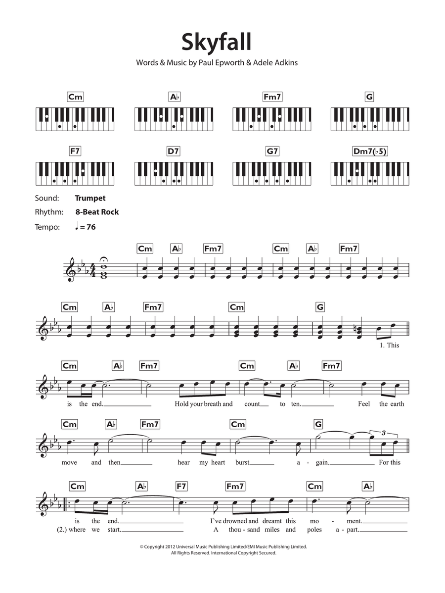 Skyfall Piano Solo scores gallery preview page 1