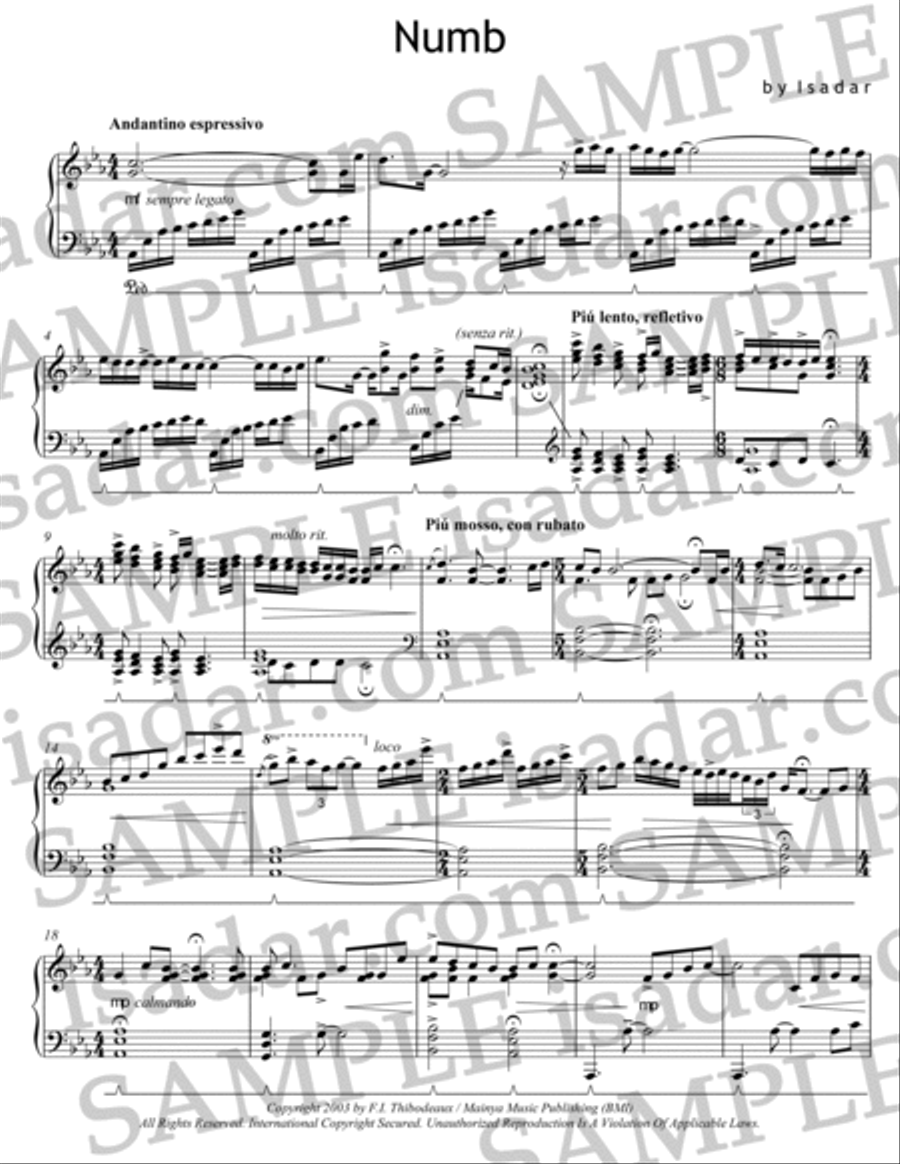 Numb Piano Solo scores gallery preview page 3
