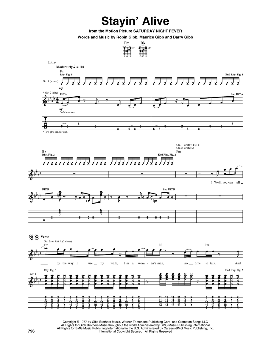 Stayin' Alive Stayin' Alive Acoustic Guitar scores gallery preview page 1