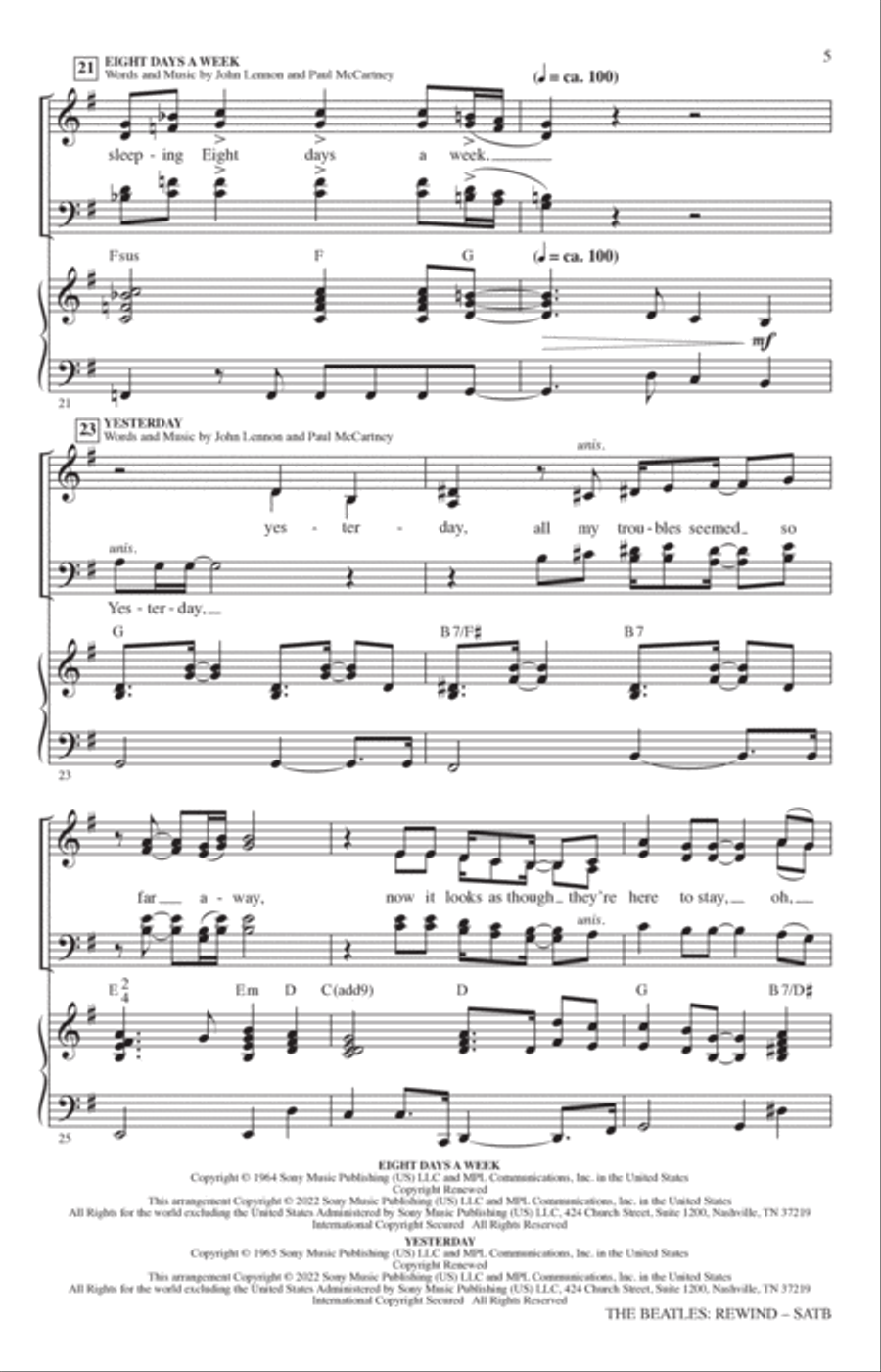 The Beatles: Rewind (Medley) (arr. Mark Brymer) 4-Part scores gallery preview page 4